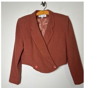 Paul et Duffier Vintage Cropped Blazer M Retro Double Breasted Wool Blend